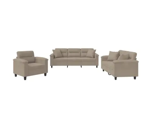 Sofos Komplektas Su Pagalvėmis, 3 Dalių, Taupe, Audinys