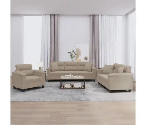 Sofos Komplektas Su Pagalvėmis, 3 Dalių, Taupe, Audinys