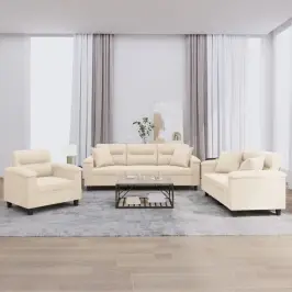 3-Osaline Diivanikomplekt Patjadega, Beež, Mikrofiiber Kangas