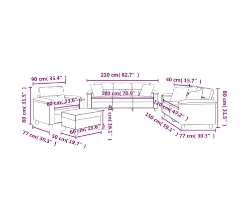 4-Osaline Diivanikomplekt Patjadega, Pruunikashall, Mikrofiiber