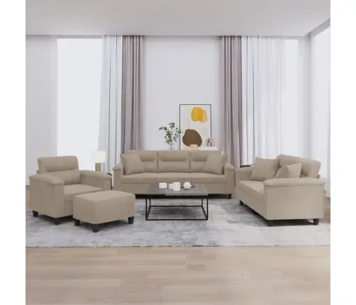 4-Osaline Diivanikomplekt Patjadega, Pruunikashall, Mikrofiiber