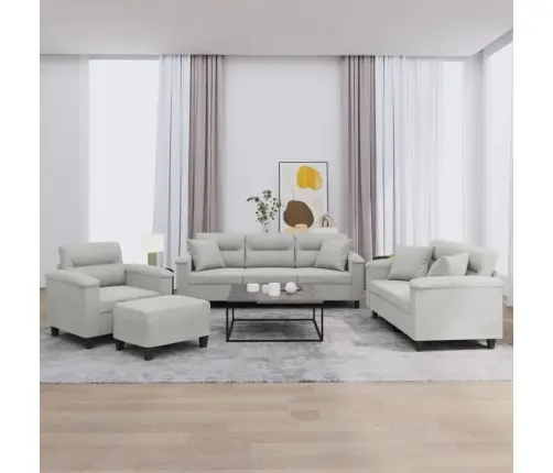 Četrdaļīgs Dīvānu Komplekts Ar Spilveniem, Gaiši Pelēks Audums Vidaxl