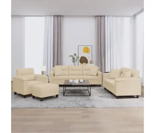 Četrdaļīgs Dīvānu Komplekts Ar Spilveniem, Krēm Audums Vidaxl