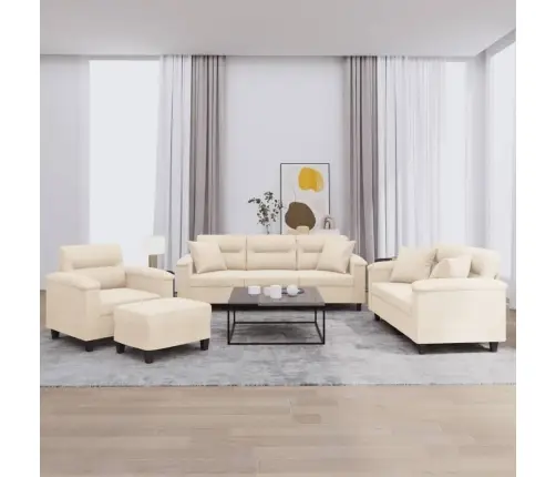 Četrdaļīgs Dīvānu Komplekts Ar Spilveniem, Bēša Audums Vidaxl