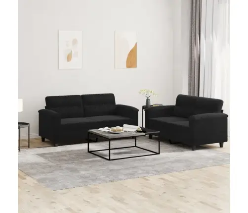2-Osaline Diivanikomplekt Patjadega, Must, Mikrofiiberkangas