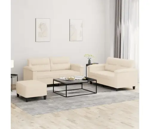 Trīsdaļīgs Dīvānu Komplekts Ar Matračiem, Bēšs Audums Vidaxl