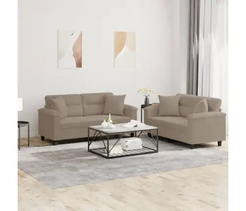 Sofos Komplektas Su Pagalvėmis, 2 Dalių, Taupe, Audinys