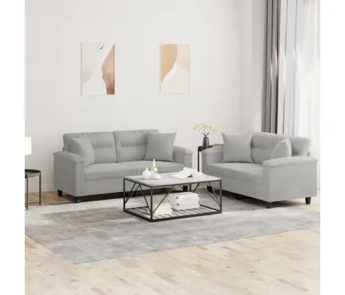 Divdaļīgs Dīvānu Komplekts Ar Spilveniem, Gaiši Pelēks Audums Vidaxl