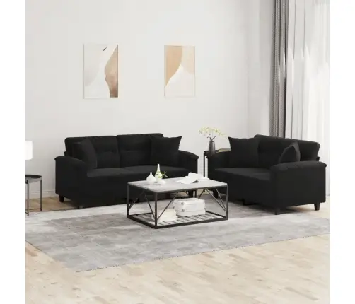 Divdaļīgs Dīvānu Komplekts Ar Spilveniem, Melns Audums Vidaxl Divdaļīgs Dīvānu Komplekts Ar Spilveniem, Melns Audums Vidaxl