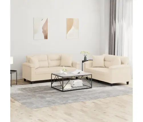 Divdaļīgs Dīvānu Komplekts Ar Spilveniem, Bēša Audums Vidaxl