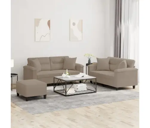 Trīsdaļīgs Dīvānu Komplekts Ar Spilveniem, Pelēkbrūns Audums Vidaxl