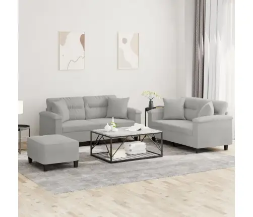 Trīsdaļīgs Dīvānu Komplekts Ar Spilveniem, Gaiši Pelēks Audums Vidaxl