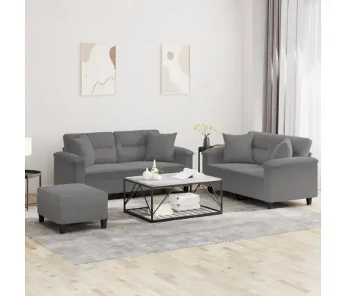 Trīsvietīgs Dīvānu Komplekts Ar Spilveniem, Tumši Pelēks Audums Vidaxl