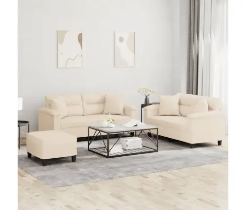 Trīsdaļīgs Dīvānu Komplekts Ar Spilveniem, Bēša Audums Vidaxl