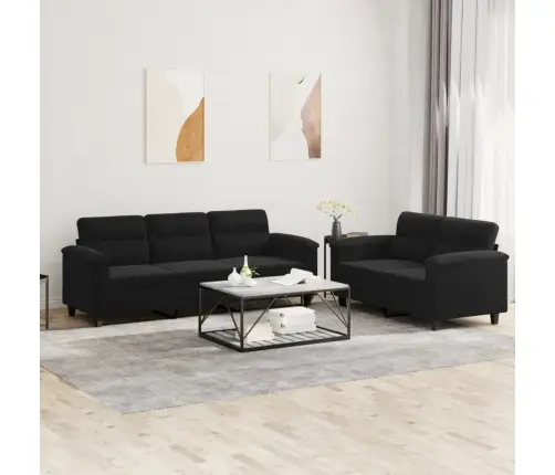 Divdaļīgs Dīvānu Komplekts Ar Matračiem, Melns Audums Vidaxl