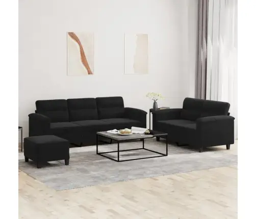 Trīsdaļīgs Dīvānu Komplekts Ar Matračiem, Melns Audums Vidaxl