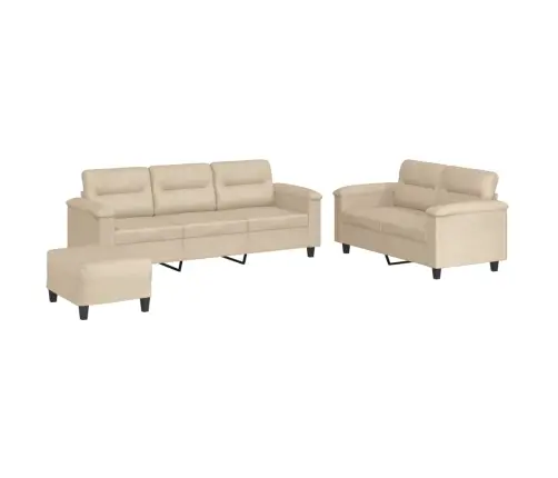 3-Osaline Diivanikomplekt Patjadega, Kreemjas, Mikrofiiber