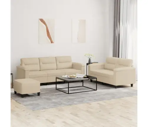 3-Osaline Diivanikomplekt Patjadega, Kreemjas, Mikrofiiber