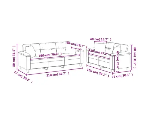 Sofos Komplektas Su Pagalvėmis, 2 Dalių, Pilkas, Audinys