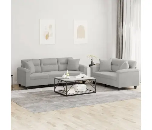 Sofos Komplektas Su Pagalvėmis, 2 Dalių, Pilkas, Audinys