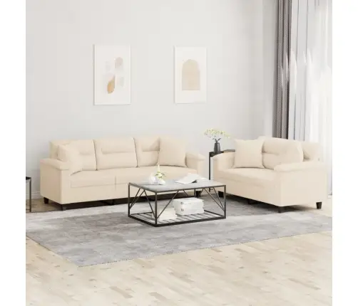 Divdaļīgs Dīvānu Komplekts Ar Spilveniem, Bēša Audums Vidaxl