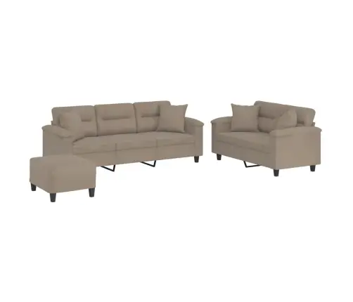 3-Osaline Diivanikomplekt Patjadega, Pruunikashall, Mikrofiiber