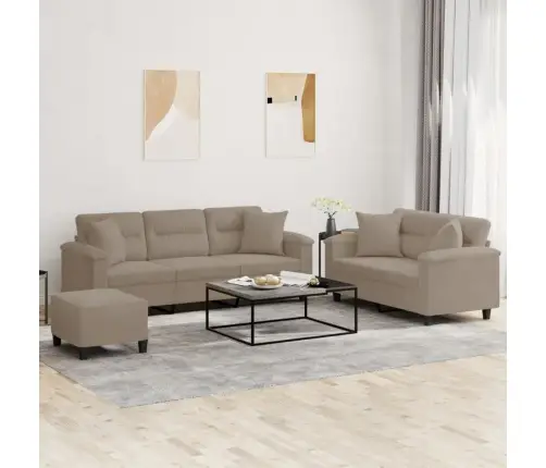 3-Osaline Diivanikomplekt Patjadega, Pruunikashall, Mikrofiiber