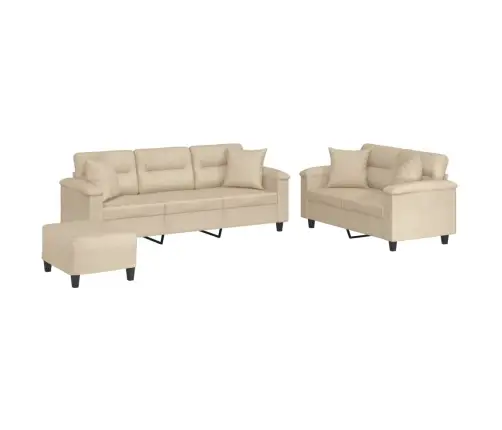 Sofos Komplektas Su Pagalvėmis, 3 Dalių, Kreminis, Audinys