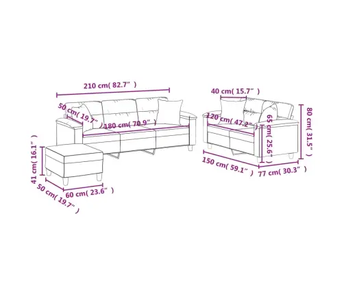 Sofos Komplektas Su Pagalvėmis, 3 Dalių, Kreminis, Audinys