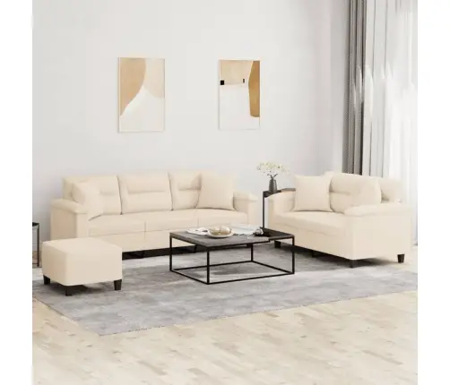 Trīsdaļīgs Dīvānu Komplekts Ar Spilveniem, Bēša Audums Vidaxl