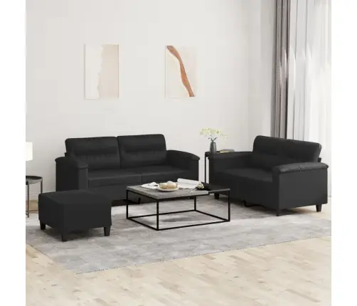 Trīsdaļīgs Dīvānu Komplekts Ar Spilveniem, Melna Mākslīgā Āda Vidaxl