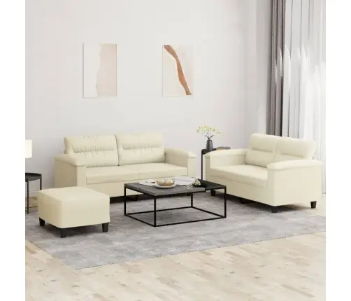 Trīsdaļīgs Dīvānu Komplekts, Spilveni, Krēmkrāsas Mākslīgā Āda Vidaxl
