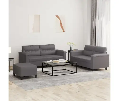 3-Osaline Diivanikomplekt Patjadega, Hall, Kunstnahk