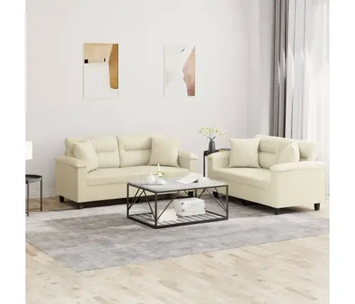 Divdaļīgs Dīvānu Komplekts, Spilveni, Krēmkrāsas Mākslīgā Āda Vidaxl