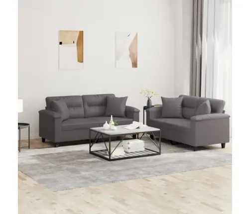 Divdaļīgs Dīvānu Komplekts Ar Spilveniem, Pelēka Mākslīgā Āda Vidaxl