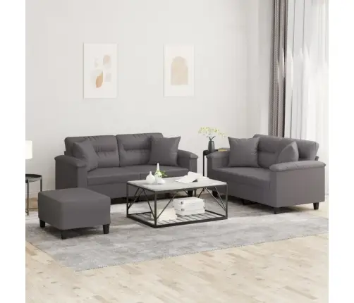 Trīsdaļīgs Dīvānu Komplekts Ar Spilveniem, Pelēka Mākslīgā Āda Vidaxl