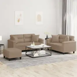 Sofos Komplektas Su Pagalvėmis, 3 Dalių, Kapučino, Dirbtinė Oda Sofos Komplektas Su Pagalvėmis, 3 Dalių, Kapučino, Dirbtinė Oda