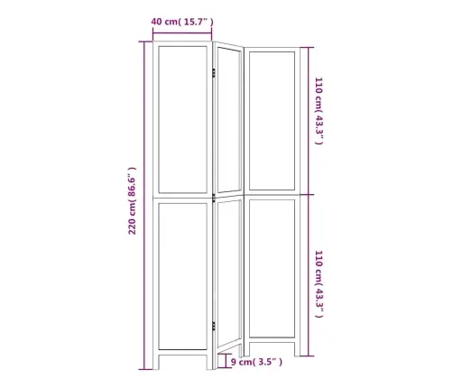 3-Paneļu Istabas Aizslietnis, Balts, Paulonijas Masīvkoks Vidaxl