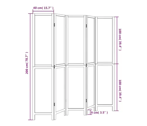 5-Paneļu Istabas Aizslietnis, Balts, Paulonijas Masīvkoks Vidaxl