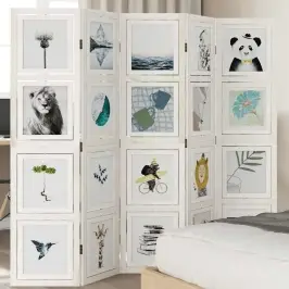 5-Paneļu Istabas Aizslietnis, Balts, Paulonijas Masīvkoks Vidaxl