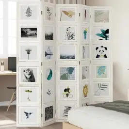 5-Paneļu Istabas Aizslietnis, Balts, Paulonijas Masīvkoks Vidaxl