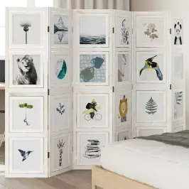 6-Paneļu Istabas Aizslietnis, Balts, Paulonijas Masīvkoks Vidaxl