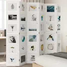 6-Paneļu Istabas Aizslietnis, Balts, Paulonijas Masīvkoks Vidaxl