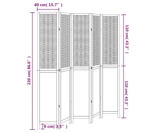 5-Paneļu Istabas Aizslietnis, Tumši Brūns, Paulonijas Masīvkoks Vidaxl