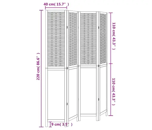 4-Paneļu Istabas Aizslietnis, Balts, Paulonijas Masīvkoks Vidaxl
