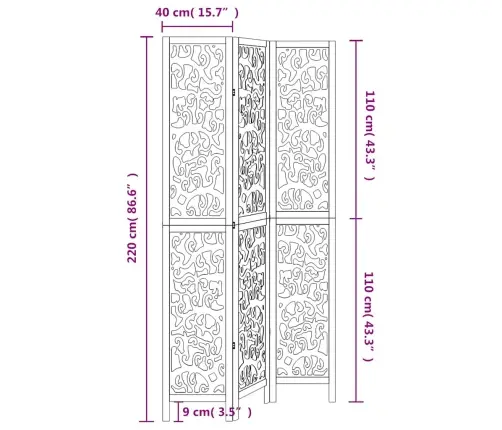 3-Paneļu Istabas Aizslietnis, Balts, Paulonijas Masīvkoks Vidaxl