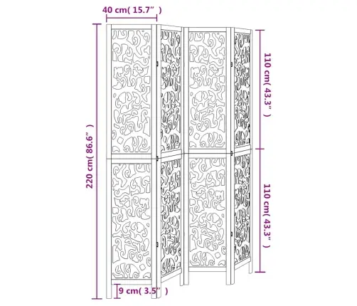 4-Paneļu Istabas Aizslietnis, Balts, Paulonijas Masīvkoks Vidaxl