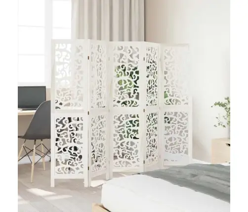 5-Paneļu Istabas Aizslietnis, Balts, Paulonijas Masīvkoks Vidaxl