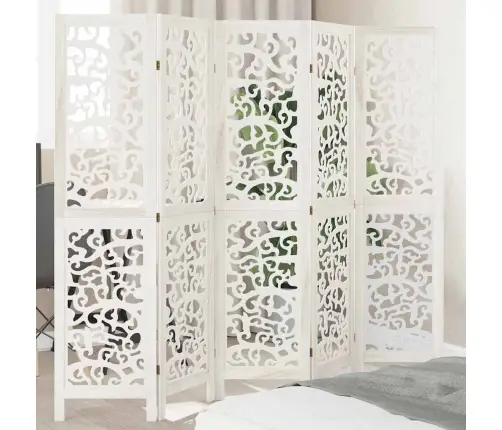 5-Paneļu Istabas Aizslietnis, Balts, Paulonijas Masīvkoks Vidaxl