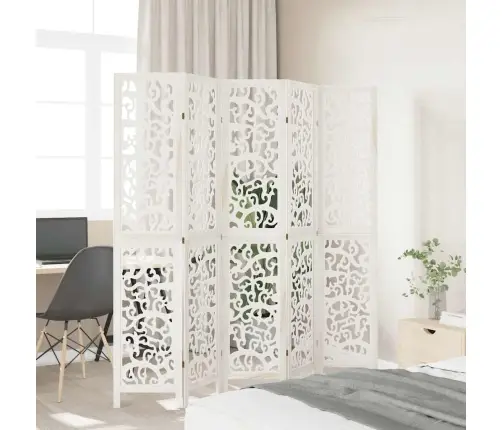 5-Paneļu Istabas Aizslietnis, Balts, Paulonijas Masīvkoks Vidaxl